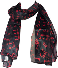Load image into Gallery viewer, Black Musical Notes Scarf with red Notes
