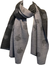 Load image into Gallery viewer, Charcoal / Light Grey Mulberry design pleated scarf for women in lightweight acrylic