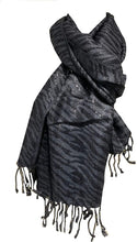 Load image into Gallery viewer, Pamper Yourself Now Blue with Black and Silver Zebra Design Scarf/wrap