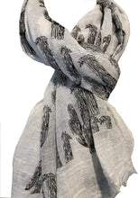 Load image into Gallery viewer, Cream with black cactus scarf with frayed edge long soft scarf