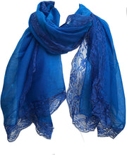 Load image into Gallery viewer, Pamper Yourself Now Royal Blue Plain Long Soft Scarf with lace Trim