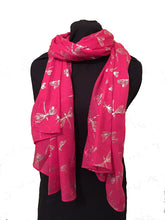 Load image into Gallery viewer, Pamper Yourself Now Fuchsia with Silver Foiled Glitter Dragonfly Design Long Scarf/wrap
