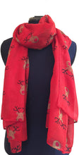 Load image into Gallery viewer, Pamper Yourself Now Red with red Nose Rudolph Reindeer Christmas Long Scarf