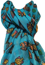 Load image into Gallery viewer, Pamper Yourself Now Teal Fish Scarf with Tropical Fish