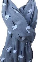 Load image into Gallery viewer, Pamper Yourself Now Grey with White Standing up Flamingo Long Scarf/wrap with Frayed Edge