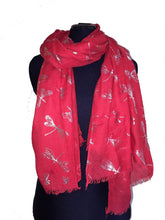 Load image into Gallery viewer, Pamper Yourself Now Red with Silver Foiled Glitter Dragonfly Design Long Scarf/wrap