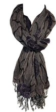 Load image into Gallery viewer, Pamper Yourself Now Purple and Grey Chunky Rose Design Stretchy Blanket Scarf/wrap. Great Present/Gift for mums, Girlfriends or Wife.