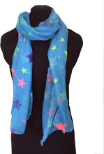 Load image into Gallery viewer, Multi coloured stars thin scarf, great presents/gifts. (blue)