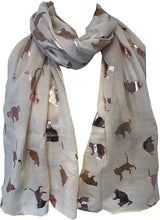 Load image into Gallery viewer, Cream with gold foiled cats long soft scarf