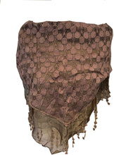 Load image into Gallery viewer, Pamper Yourself Now Brown Circle lace with Chiffon Edge Design Triangle Scarf