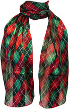 Load image into Gallery viewer, Pamper Yourself Now red and Green Tartan Thin Pretty Christmas Scarf