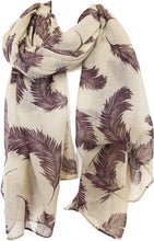 Load image into Gallery viewer, Pamper Yourself Now Beige with Burgundy Feathers, Long Scarf, Soft Ladies Fashion London