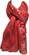 Load image into Gallery viewer, Pamper Yourself Now Peach with Silver Foiled Glitter Dragonfly Design Long Scarf/wrap