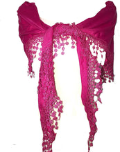 Load image into Gallery viewer, Pamper Yourself Now Deep Pink Jersey lace Trimmed Triangle Scarf Soft Summer Fashion London Fashion Fab Gift