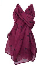 Load image into Gallery viewer, Burgundy with black baby penguins long soft scarf