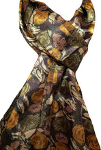 Load image into Gallery viewer, Pamper Yourself Now Grey with Yellow, Green and Beige Small Roses Shiny Scarf Thin Pretty Scarf