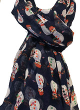 Load image into Gallery viewer, Blue Snowman Design Ladies Scarf. Great Christmas Scarf/wrap Lovely Present.