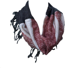 Load image into Gallery viewer, Pink and grey funky snood with diamond design finish and small tassels
