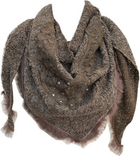 Load image into Gallery viewer, Pamper Yourself Now Dark Brown Triangle Scarf with Fur Trim and Sequin.