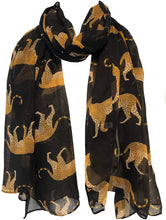 Load image into Gallery viewer, Black cheetah long soft ladies scarf/wrap. Great present for mum, sister, girlfriend or wife.