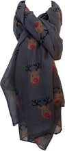 Load image into Gallery viewer, Pamper Yourself Now Grey red Nose Rudolph Reindeer Christmas Long Scarf