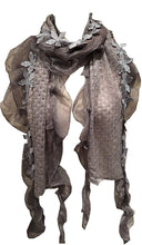Load image into Gallery viewer, Pamper Yourself Now Grey with Flower with Chiffon Design Scarf. Long Soft Scarf