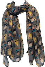 Load image into Gallery viewer, Pamper Yourself Now Grey Big Eye Owls Design Pretty Scarf, Long Soft Ladies Fashion London