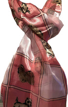 Load image into Gallery viewer, Pink dog scarf with a square design and different dog breeds