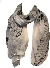 Load image into Gallery viewer, White with Black Eagle and Skull Design Scarf/wrap.