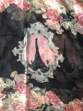 Load image into Gallery viewer, Pamper Yourself Now Black Eiffel Tower with Flower Design Scarf. Lovely Long Soft Scarf Fantastic Gift