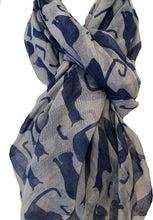 Load image into Gallery viewer, Pamper Yourself Now Blue with Blue Silhouette Cats Long Scarf