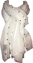 Load image into Gallery viewer, Pamper Yourself Now White with Beads and Pearls with Frayed Edge Long Soft Scarf/wrap