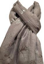 Load image into Gallery viewer, Pamper Yourself Now Light Grey with Silver Foiled Glitter Dragonfly Design Long Scarf/wrap