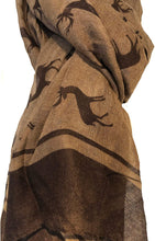 Load image into Gallery viewer, Pamper Yourself Now Brown with Brown Reindeer Design Scarf with Border. Lovely Long Soft Scarf Fantastic Gift