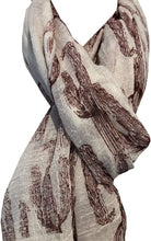Load image into Gallery viewer, Cream with red cactus scarf with frayed edge long soft scarf
