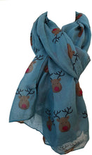 Load image into Gallery viewer, Pamper Yourself Now Aqua Green red Nose Rudolph Reindeer Christmas Long Scarf