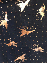 Load image into Gallery viewer, Pamper Yourself Now Black with Gold Fairy Design Long Scarf/wrap