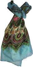 Load image into Gallery viewer, Pamper Yourself Now Blue with Bright Coloured Paisley Long Scarf, Soft Ladies Fashion London