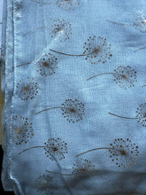 Load image into Gallery viewer, Pamper Yourself Now Sky Blue with Silver Dandelion Design Long Scarf