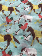 Load image into Gallery viewer, Aqua Green Farmyard Animals Horses, Sheep, Lambs, chickend and Geese Scarf/wrap