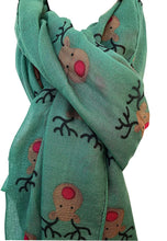 Load image into Gallery viewer, Green red Nose Rudolph Reindeer Christmas Long Scarf