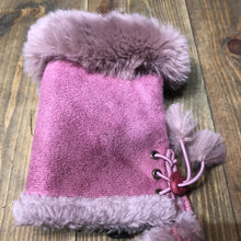 Load image into Gallery viewer, Pink Faux Fur Trimmed Fingerless Gloves.
