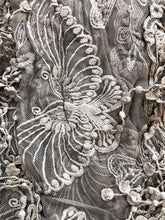 Load image into Gallery viewer, brown/beige thin lace butterfly design long scarf with tassels