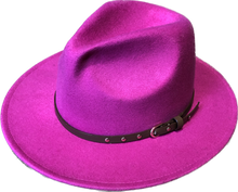 Load image into Gallery viewer, Fuchsia Adjustable felt look Fedora hat