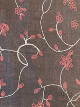 Load image into Gallery viewer, Pamper Yourself Now Grey with Pink Embroidered Flowers and Leaf Design Long Scarf/wrap with Frayed Edge