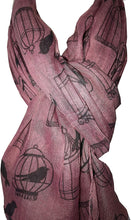 Load image into Gallery viewer, Pamper Yourself Now Pink with Black Bird cage and Bird Design Scarf Lovely Soft Scarf Fantastic Gift