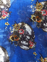 Load image into Gallery viewer, Pamper Yourself Now Blue Skull with Flower Design Scarf