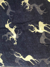 Load image into Gallery viewer, Pamper Yourself Now Blue with White Reindeer Design Scarf with Border. Lovely Long Soft Scarf Fantastic Gift