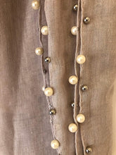 Load image into Gallery viewer, Pamper Yourself Now Beige with Beads and Pearls with Frayed Edge Long Soft Scarf/wrap