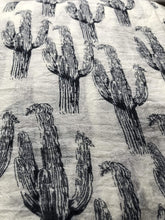Load image into Gallery viewer, Cream with blue cactus scarf with frayed edge long soft scarf